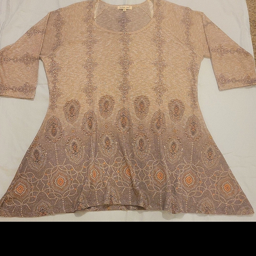 Indigo Soul Tunic Womens 2XL Neutral Colors & Pattern Shiny Threading
